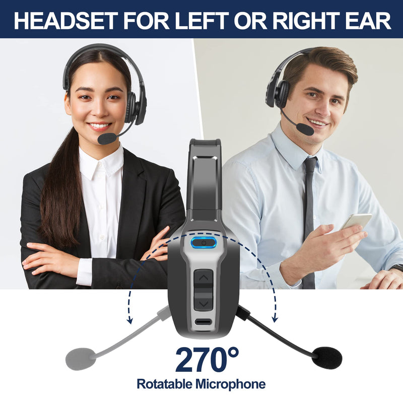 Trucker Bluetooth Headset, V5.2 Wireless Headset with Upgraded Microphone AI Noise Canceling, On Ear Bluetooth Headphone with Mute for Driver Office Call Center (Black) Black