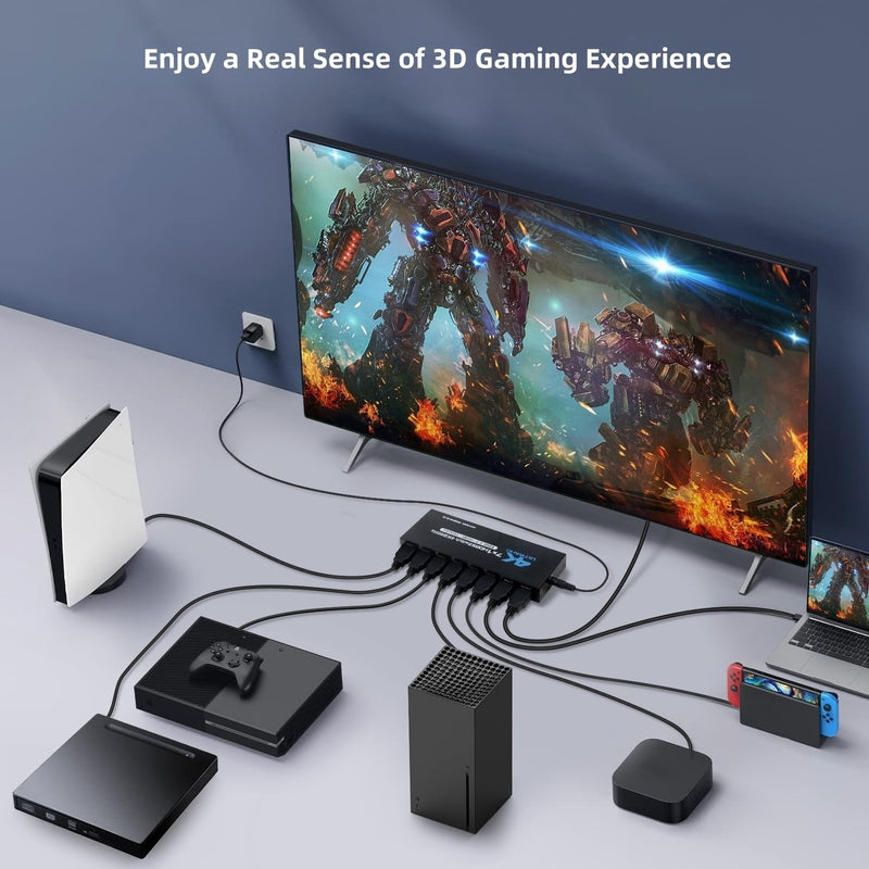 [AUSTRALIA] - HDMI Switch, 4K@60Hz HDMI Switcher 7 in 1 Out with IR Remote, 7 Port HDMI Selector Box Support HDMI2.0, Dolby Vision/Atmos, HDR10 for Box, Switch, PS5/4, Roku, Fire -Stick-Black 4K@60Hz 7 in 1 Out black 