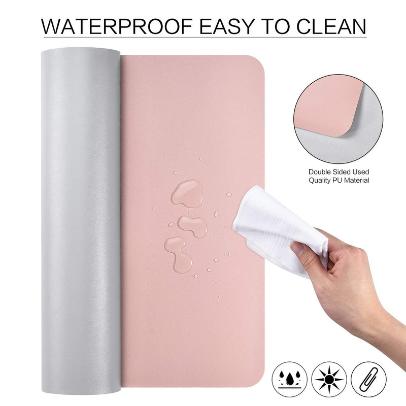 Dual Sided Leather Desk Pad (23.6 x 13.7"), Office Waterproof Desk Mat, PU Mouse Pad, Desk Protector Cover, Desk Writing Mat for Office/Home/Work/Cubicle (Pink/Silver) A-pink/Silver 23.6“ x 13.7"