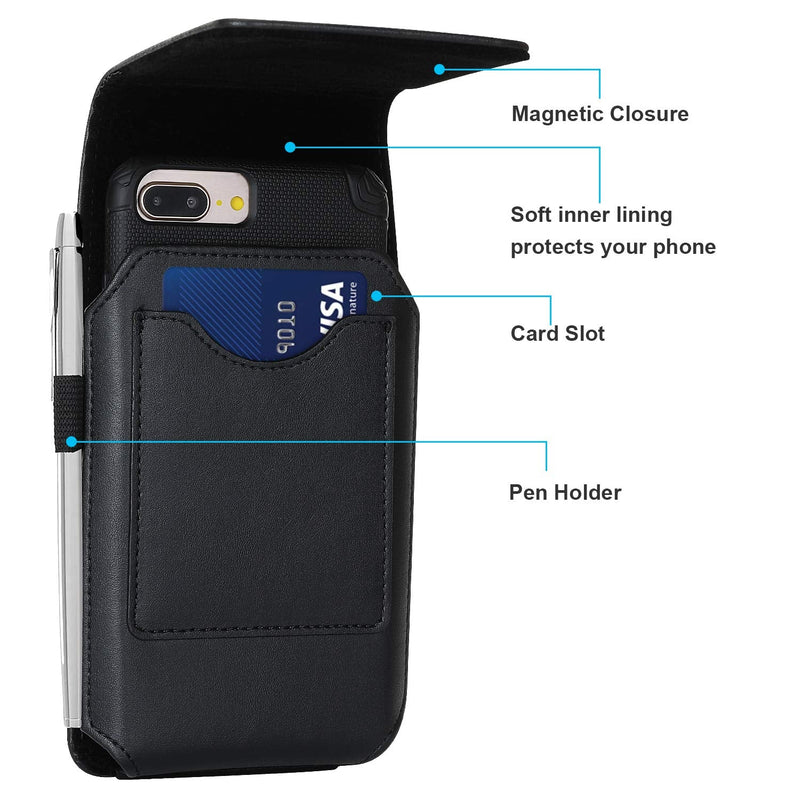 Mopaclle Phone Holster for Apple iPhone 15 Pro Max 14 Pro Max 14 Plus 13 Pro Max 8 Plus 7 Plus Belt Clip Case, Leather Cell Phone Belt Holder Pouch for Galaxy S23+ S24 +S9+ S21 FE A73 5G A33 A12 A32 01 Leather- Black L (6.5 x 3.5x0.5 in)