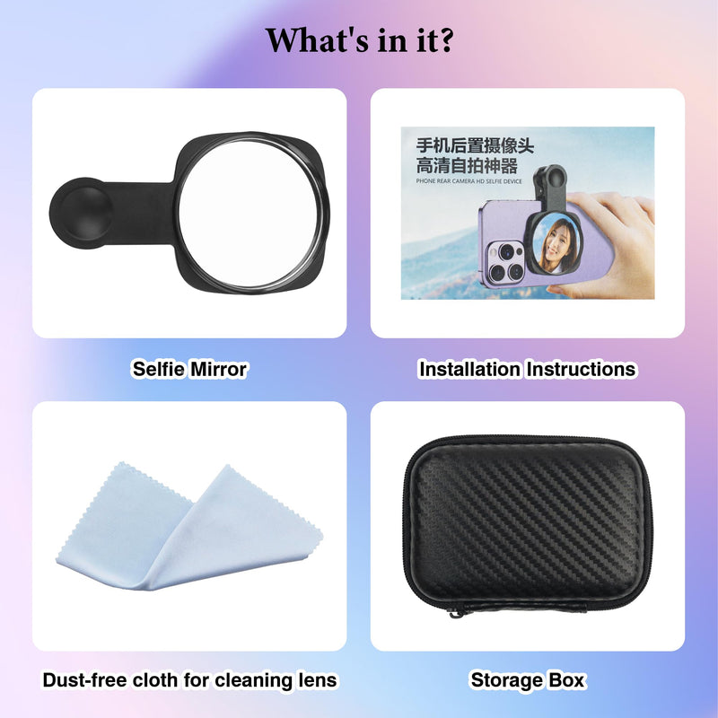 Phone Rear Camera Selfie Mirror - See How You Look in The Back Camera - for High Definition Photos (Black)
