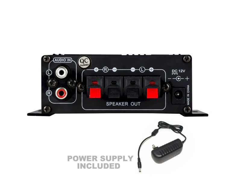 Kinter MA170+ 2-Channel Auto Home Cycle Arcade DIY 2 x 18 W Mini Amplifier Bass Treble RCA Input Audio Mini Amplifier with 12V 3A Power Supply Black