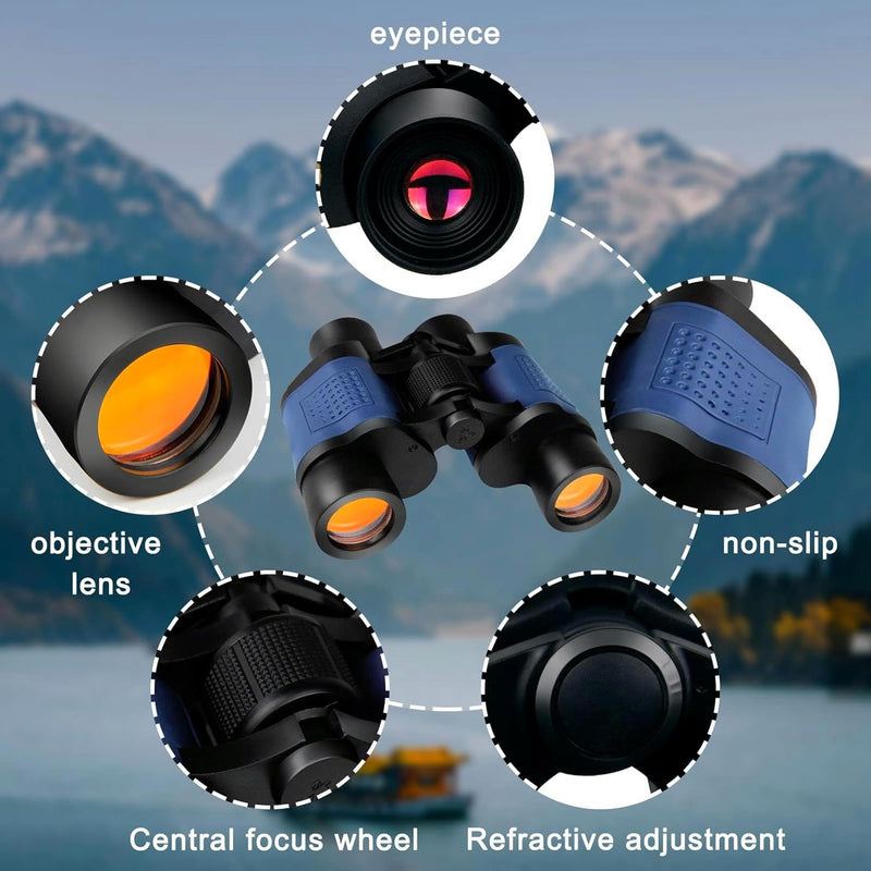 60x60 Compact Binoculars for Adult with Low Light Vision,BAK4 Prism FMC Lens HD Professional Waterproof,High Powered Easy Focus,for Bird Watching,Hunting,Traveling,Sightseeing
