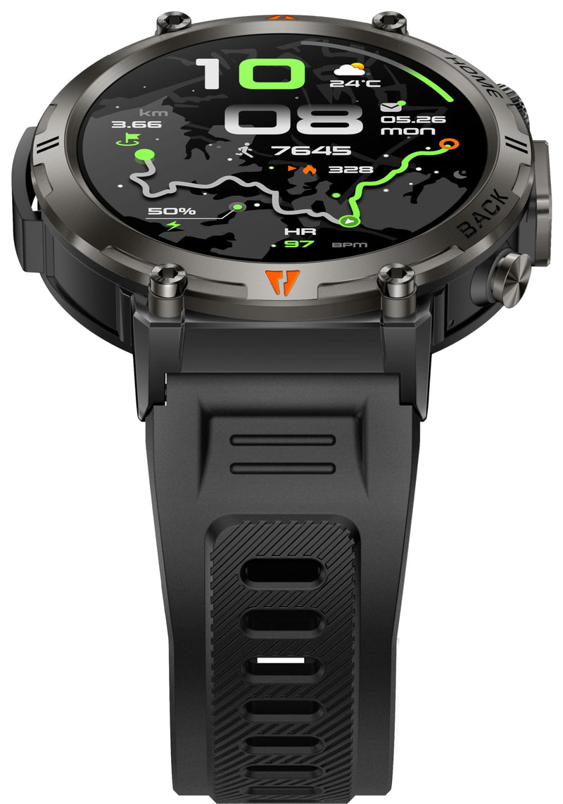 Military Smart Watch for Men, GPS Watch with Flashlight 3ATM Waterproof | Rugged Tactical Smartwatch with Bluetooth Calling Compass 1.45'' HD Sports Watch Fitness Watch Compatible with iPhone Samsung BK