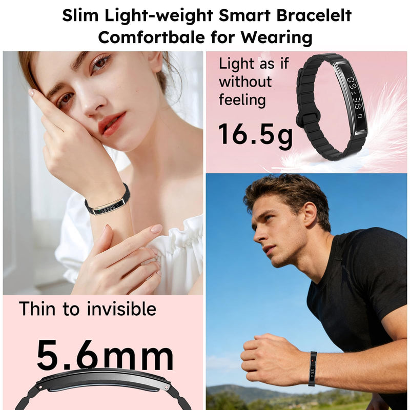 Smart Bracelet Fitness Tracker Heart Rate Monitor Sleep Activity Tracker Step Counter Calories Pedometer Waterproof Slim Thin Health Band for Women Ladies Men, Free App, 2 Bands Black