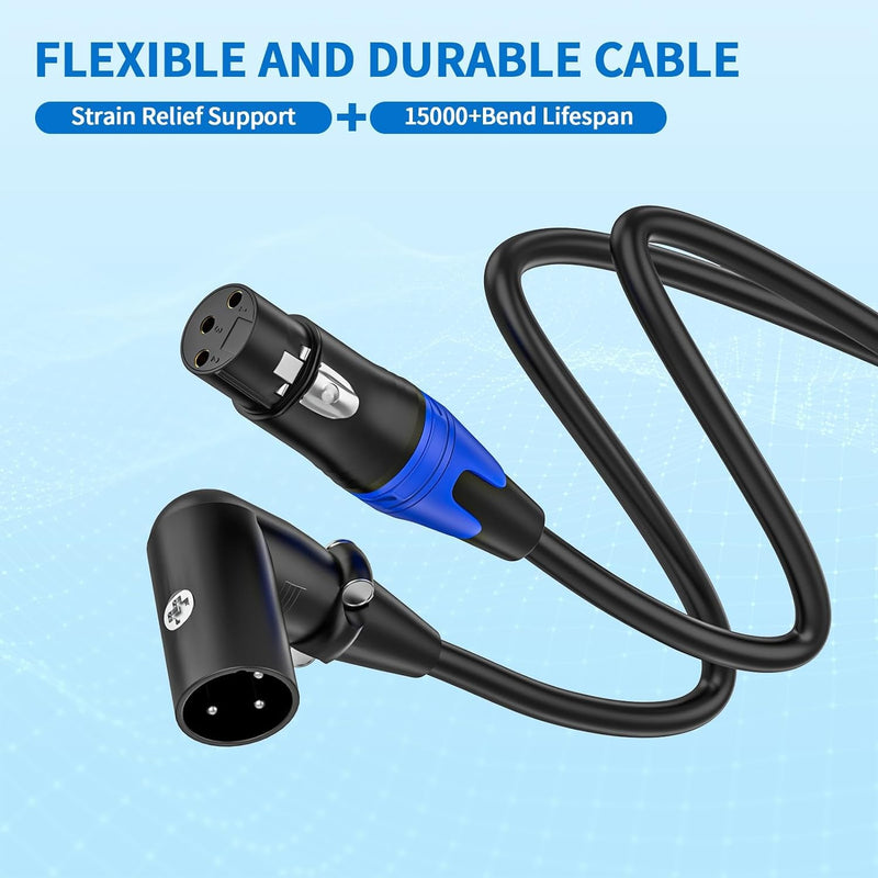 (20FT / 2 Pack) XLR Right-Angle Male to Straight Female Microphone Extension Cable, for Powered Speakers,Audio Interface or Mixer for Live Performance & Recording XLR Right-Angle Male-20FT