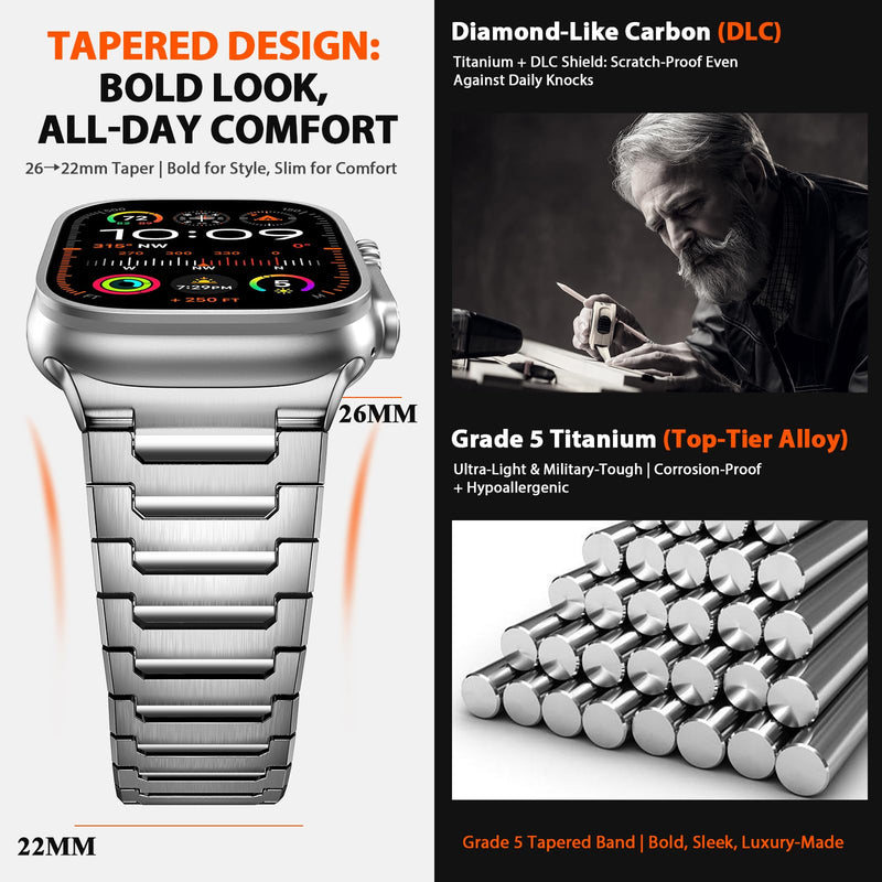 Titanium Apple Watch Band for Men Compatible with Apple Watch Ultra 3/2/1 49mm,iWatch Series 11/10/9/8/7/6/5/4/SE/3/2/1 (46/45/44/42mm),Lightweight Waterproof and Scratch Resistant Metal Strap Titanium