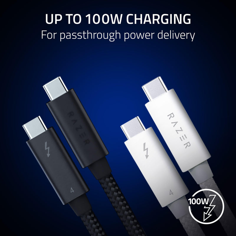 Razer Thunderbolt 4 Cable (2.0m / 6.56ft), USB-C to USB-C, White | Intel Certified, Up to 40 Gbs Per Second, Up to 8K Resolutions, Up to 100W PD, Compatible with Windows PC, Mac, TB3, USB 4 2.0M