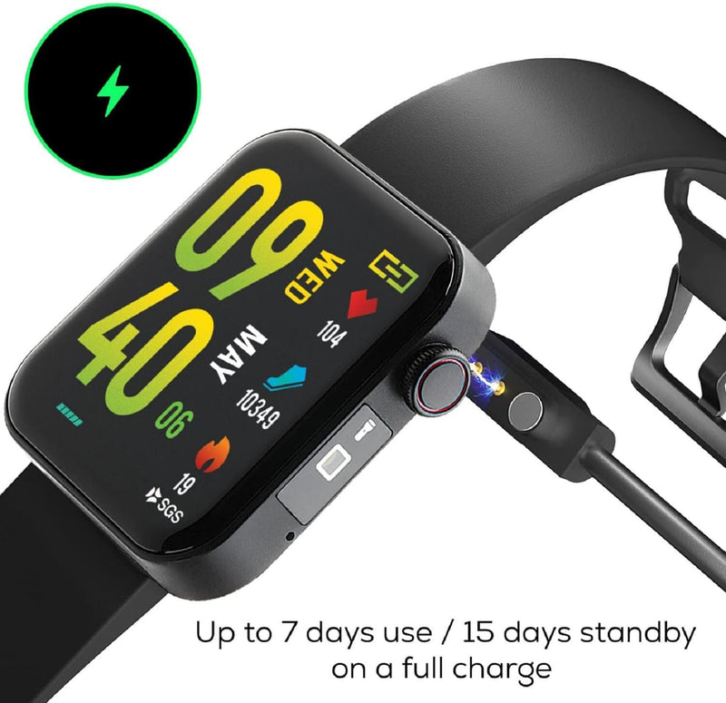 Life Watch Smart Heart Rate Blood Oxygen Body Temperature Sleep Monitor Fitness Steps Tracker Wireless Voice Call iOS &Android Compatible IP67 Waterproof Various Sport Fitness Modes Flash Light- Black