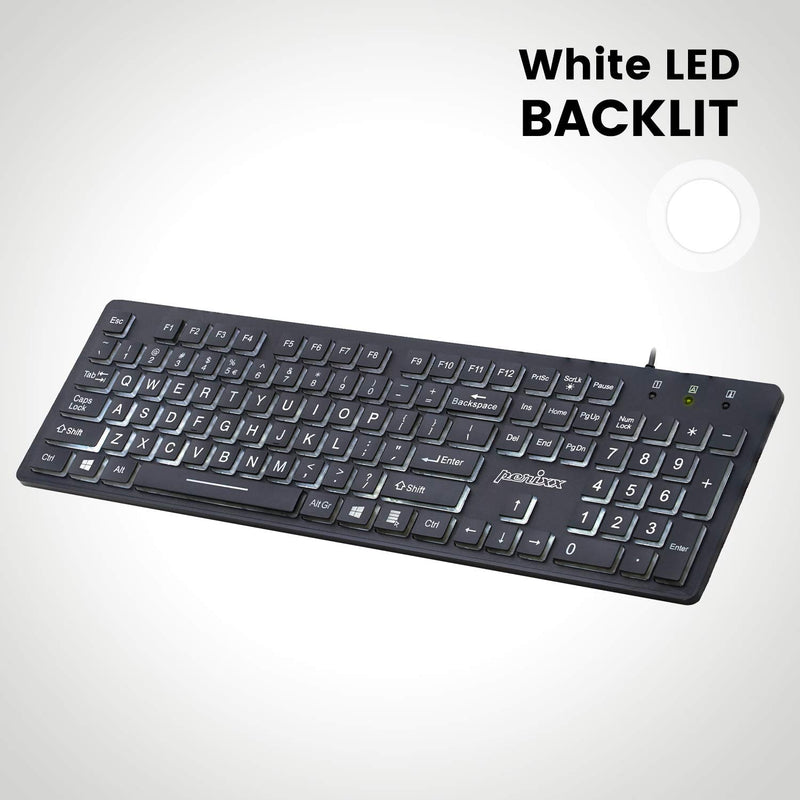Perixx PERIBOARD-317 Wired Backlit USB Keyboard, Big Print Letter with White Illuminated LED, US English Layout Black
