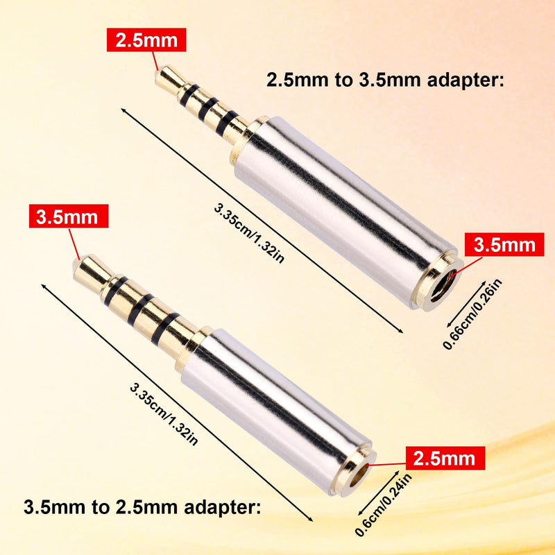 2pcs 2.5mm to 3.5mm & 3.5mm to 2.5mm Stereo/Mono Audio Adapters | Male-to-Female Stereo Audio Converter Jack Adapter for Headphones Smartphones Tablets Mic Television