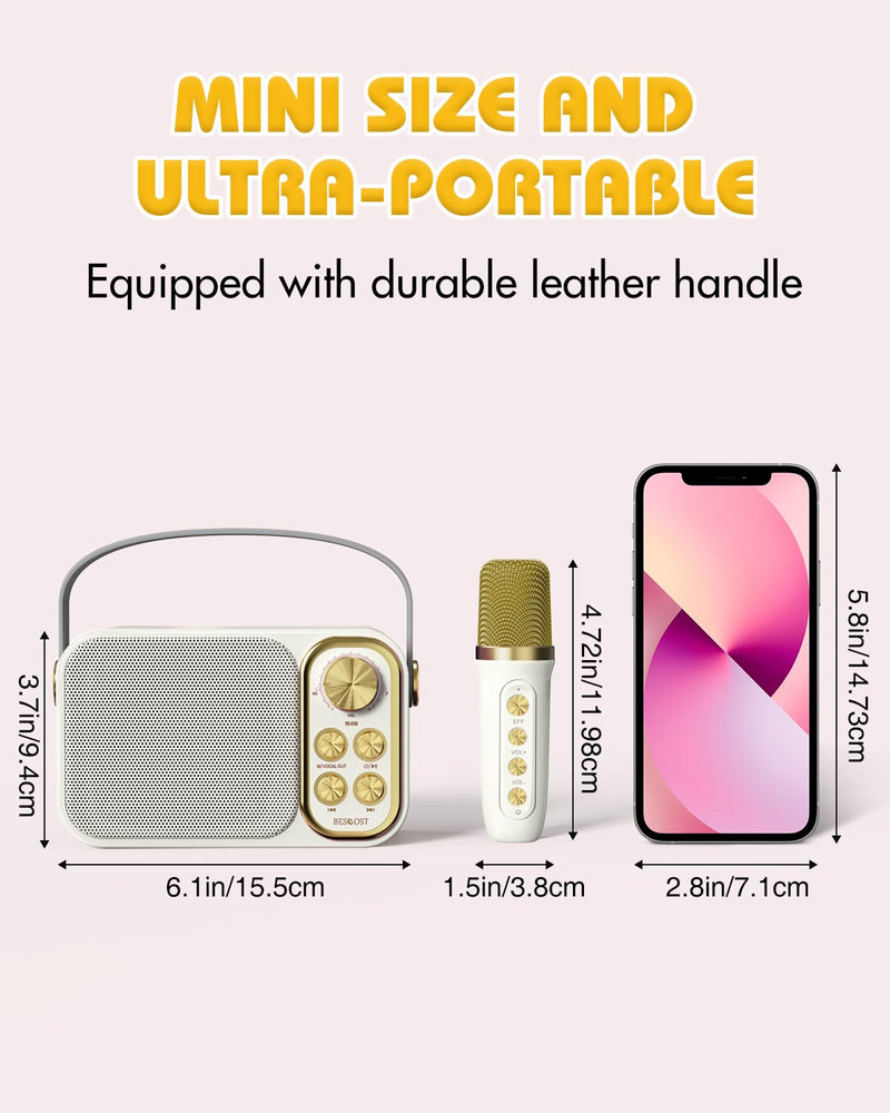 Mini Karaoke Machine for Kids Adults, Portable Bluetooth Speaker with 2 Wireless Microphones, Kids Karaoke Machine for Girls Boys, Toys Birthday Gifts for 3-12+ Years Old Toddler (White)