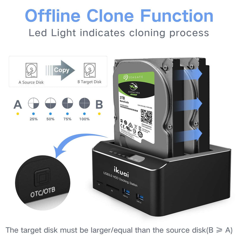 USB 3.0 to SATA Hard Drive Dock + Dual Bay HDD Docking Station, UASP Supported