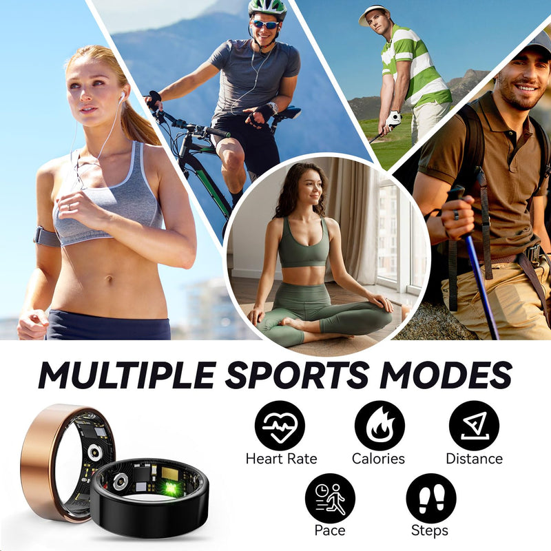 Smart Ring for Women Men, Sleep Tracker Ring with Heart Rate, Blood Oxygen, Fitness Ring for Activity Tracker/Steps/Calories, No Subscription, Waterproof Health Rings,Utra Battery Life Black 10