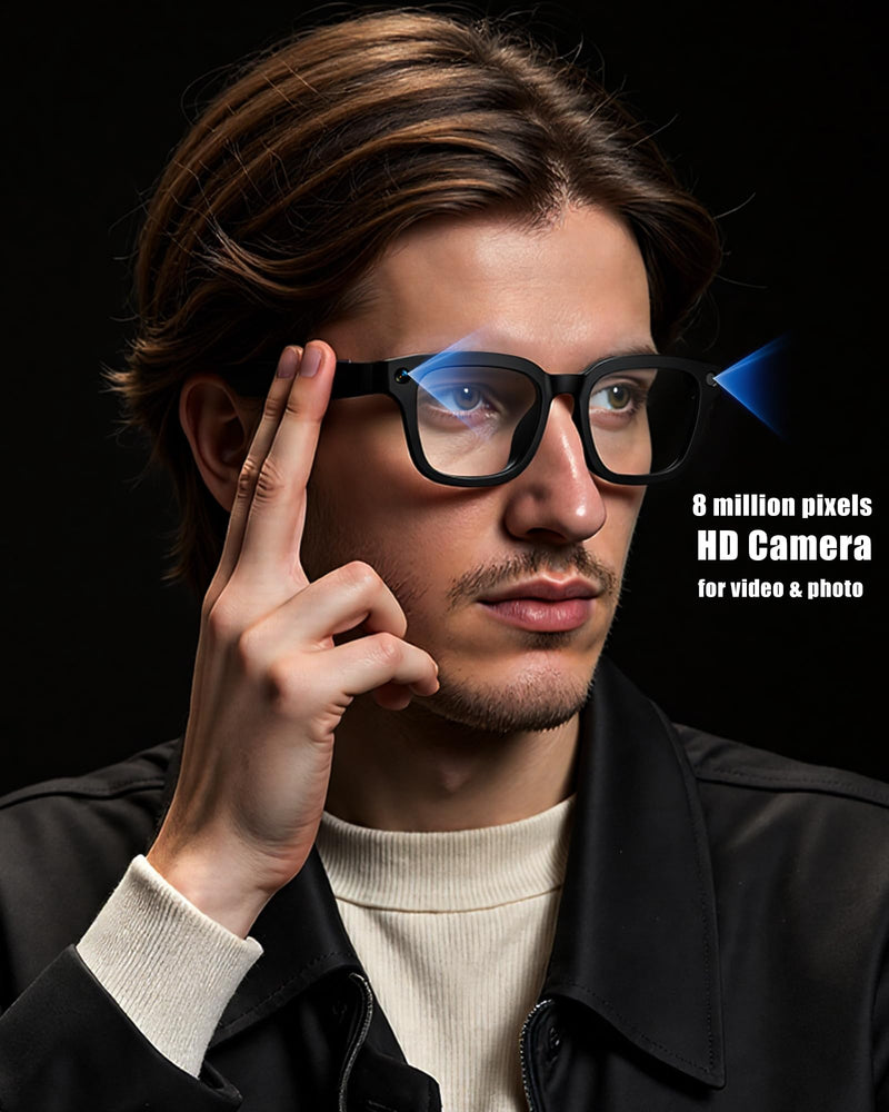AI Smart Glasses with Camera and Realtime Translation (Black +Clear lens) | with HD Camera for Video Photo, Bluetooth and Wifi Transfer, with Microphone for Talk, Light Weight Black +Clear lens