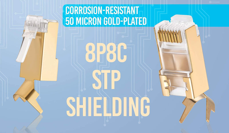 Bundle – 2 Items: RJ45 Cat7 & Cat6A Pass Through Connectors - 30 Pcs + RJ45 Crimp Tool for Pass Through Connector End
