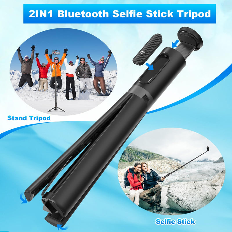 TONEOF Tripod, Cell Phone Selfie Stick, 60 Inch All-in-1 Stand with Integrated Wireless Remote, Lightweight and Portable, Extendable Tripod for 4-7 Inch iPhone and Android（Black Grey） Black Grey