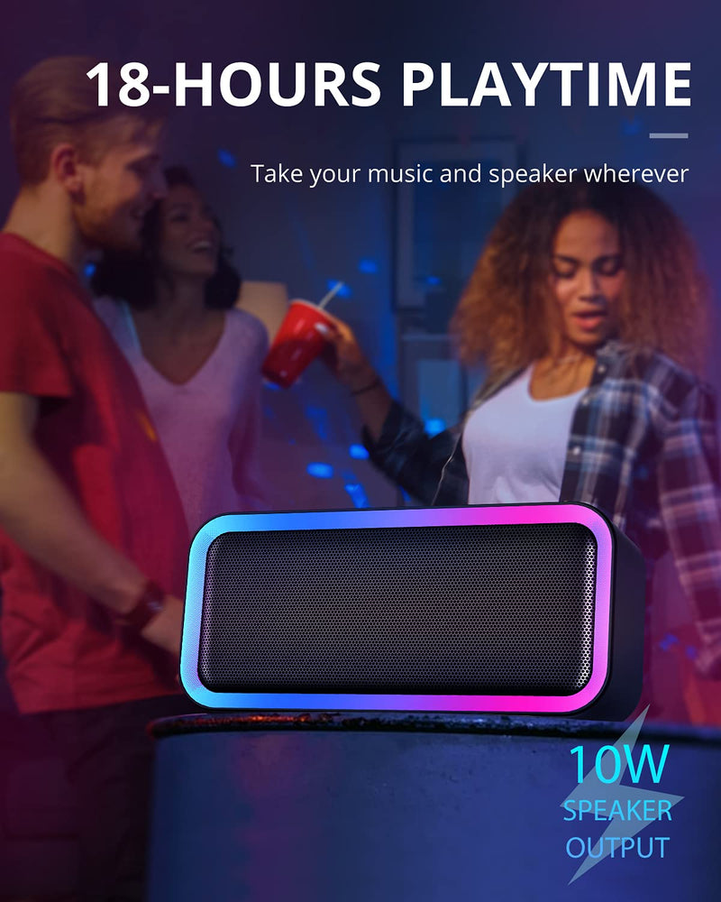 Kunodi Bluetooth Speaker, Bluetooth 5.3 Wireless Portable Speaker with 10W Stereo Sound, Party Speakers with Dynamic RGB Light,18-Hour Playtime,IPX5 Waterproof Speakers for Outdoors, Travel Black
