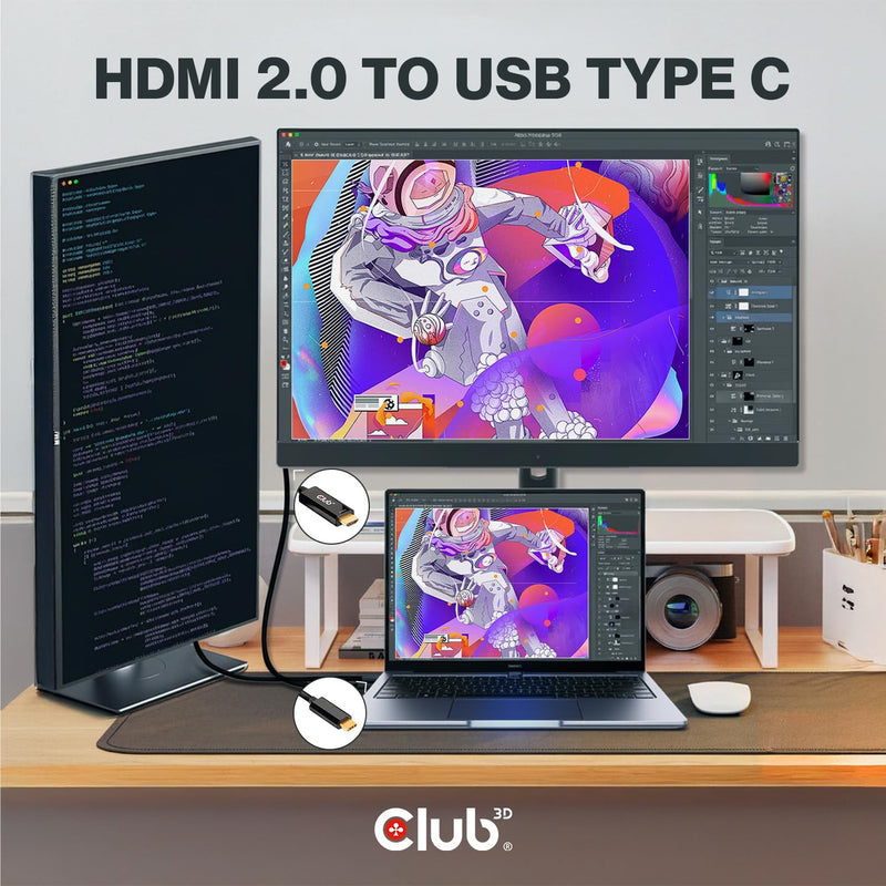 Club 3D 4K 60Hz HDMI to USB Type C Video Cable HDMI 2.0 (Male) to USB Type C (Male) Active Monitor Converter 1.8m/6 Feet CAC-1334 Cable M/M 1.8m