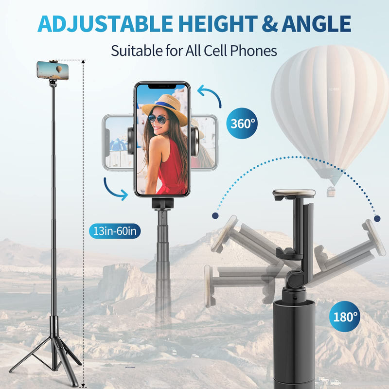 [AUSTRALIA] - Sensyne 60" Selfie Stick & Cell Phone Tripod, Lightweight All in One Phone Tripod Integrated with Wireless Remote Compatible with All Cell Phones for Selfie/Video Recording/Photo/Live Stream/Vlog 