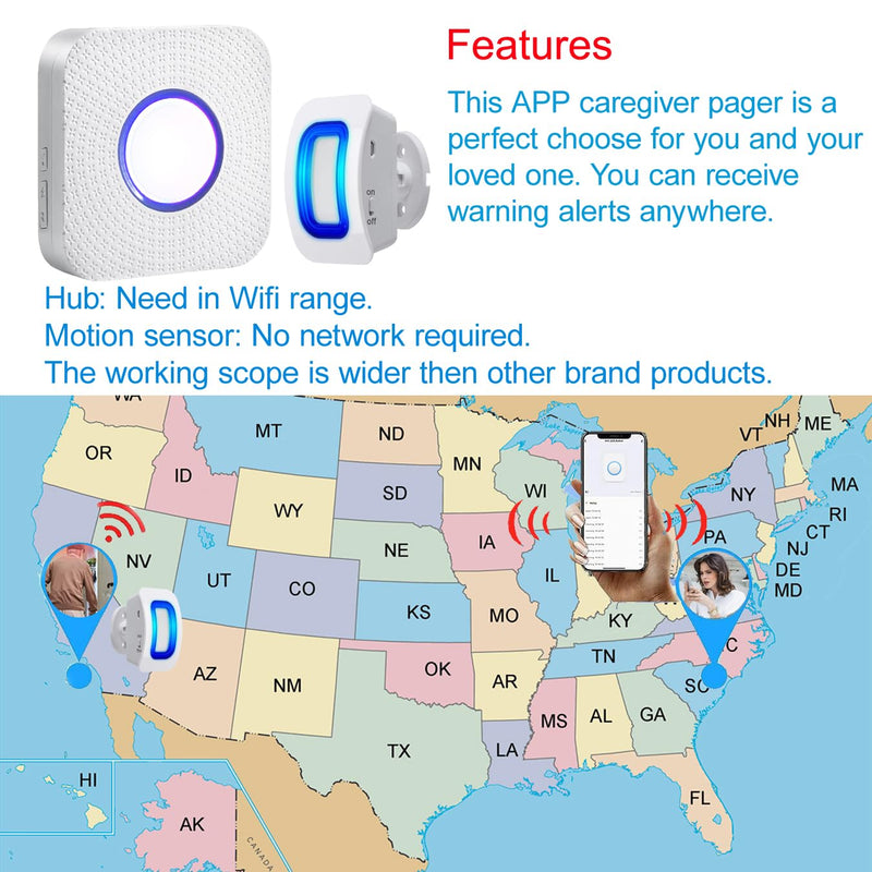WiFi Bed Sensor Alarm and Fall Prevention for Elderly/Dementia and More,Caregiver Pager Motion Sensor Alarm with Phone APP, Bed Alarm for Elderly Adults Wireless WiFi