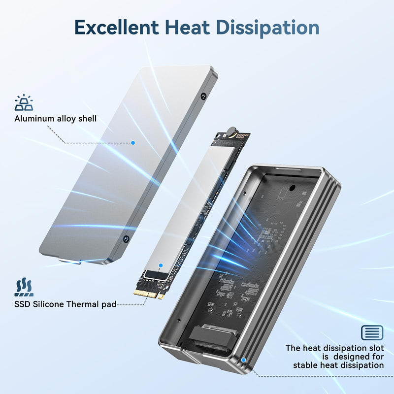 ANYOYO 40Gbps M.2 NVMe SSD Enclosure with Aluminum Alloy Heat Dissipation, No Noise External SSD Case Compatible for Thunderbolt 4/3/USB4, Support M/B+M Key SSD, Tool-Free Installation TBU401