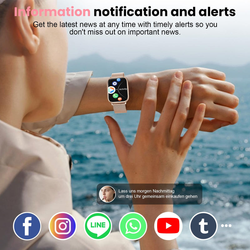 Smartwatch for Women, 1.83” Fitness Watch with Blood Pressure, Calls/Messages, Female Cycle Tracking, Heart Rate & Sleep Monitor, IP68 Waterproof for Android & iPhone (Rose Gold) Rose Gold