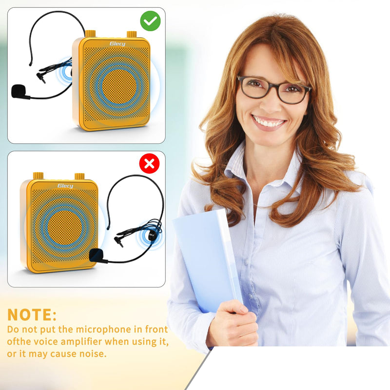 [AUSTRALIA] - Voice Amplifier, Giecy 30W 2800mAh Rechargeable Personal Voice Amplifier with Microphone Headset, Portable Speaker for Multiple Locations Classroom, Meetings and Outdoors (G300-Yellow) G300-Yellow 