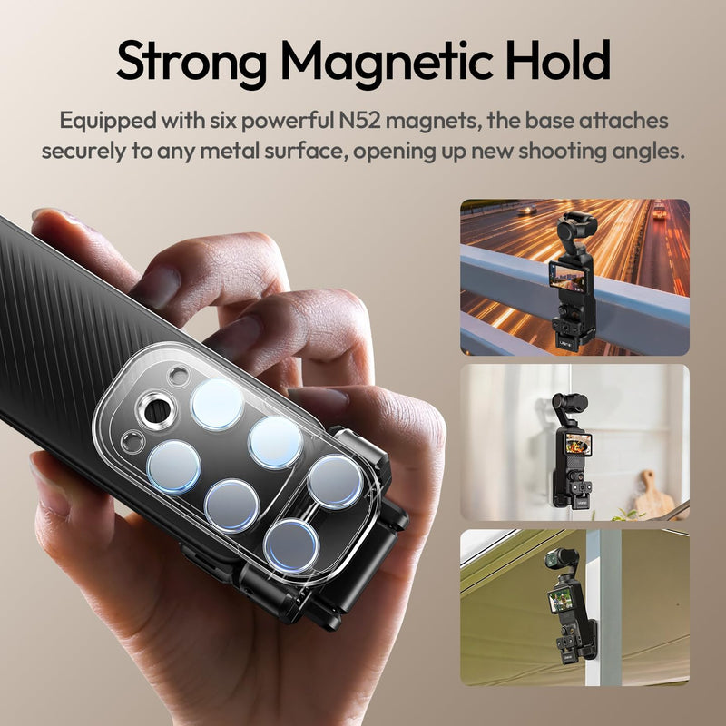 ULANZI PK16 Magnetic Mount Stand Compatible with DJI OSMO Pocket 3, 270° Adjustable Camera Mount, 1/4'' Mount Foldable Quick Release Camera Stand Base for Indoor Shooting Vlog Live Streaming Gym Video