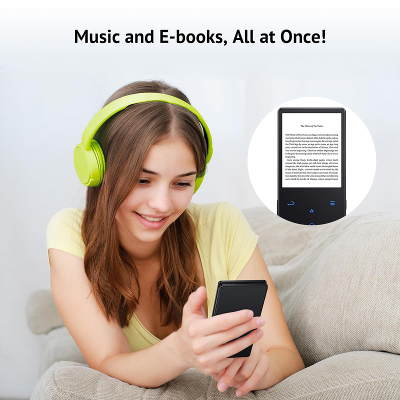 64GB MP3 Player with Boosted Bluetooth 5.0, Music Player Features HD Speaker, 2.4" Screen, Touch Buttons, Expandable SD Card Slot, Supports FM Radio, Voice Recording, E-Book, and More