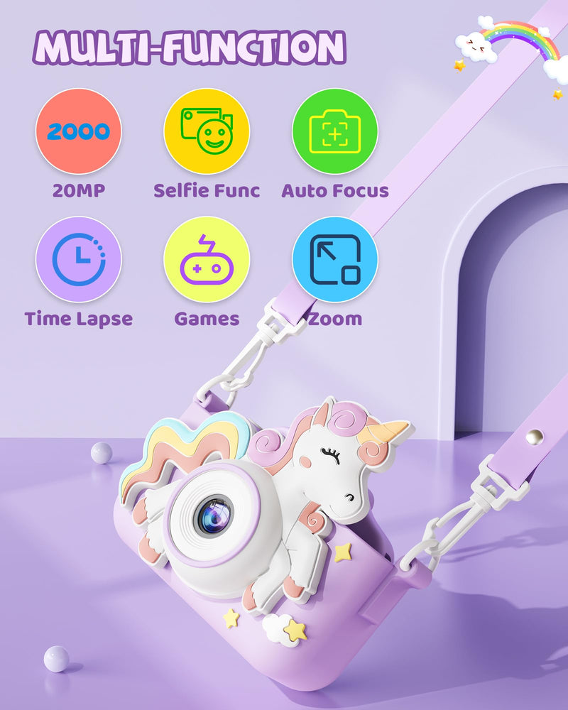 Kikapabi Kids Camera Toys Selfie Digital Camera for Kids Age 3-10 Video Camera with 32G SD Card Christmas Birthday Gifts for Girls (Purple) Purple