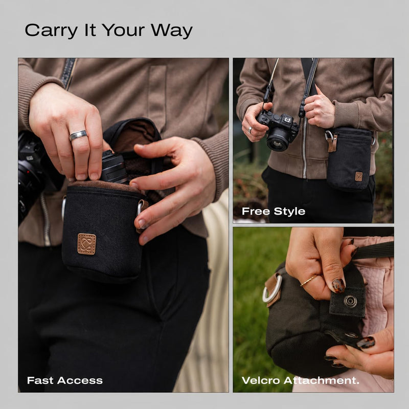 Premium Camera Lens Case with Quick Release Strap, Water Resistant Protective Lens Pouch for DSLR Camera, 2 Size L and M, Compatible for Canon, Nikon, Sony, Pentax, Olympus