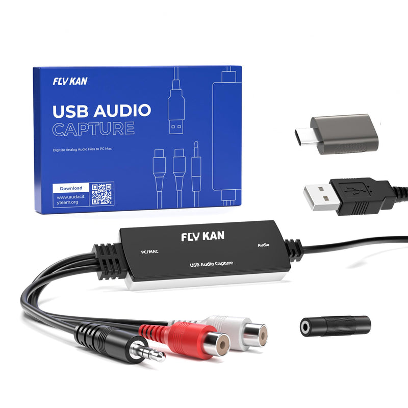 [AUSTRALIA] - USB 2.0 Audio Grabber with USB-C Adapter – Analog to Digital Converter, Dual RCA/3.5mm Inputs, Vinyl/Cassette to MP3 USB Capture Card for PC/Mac/Linux 