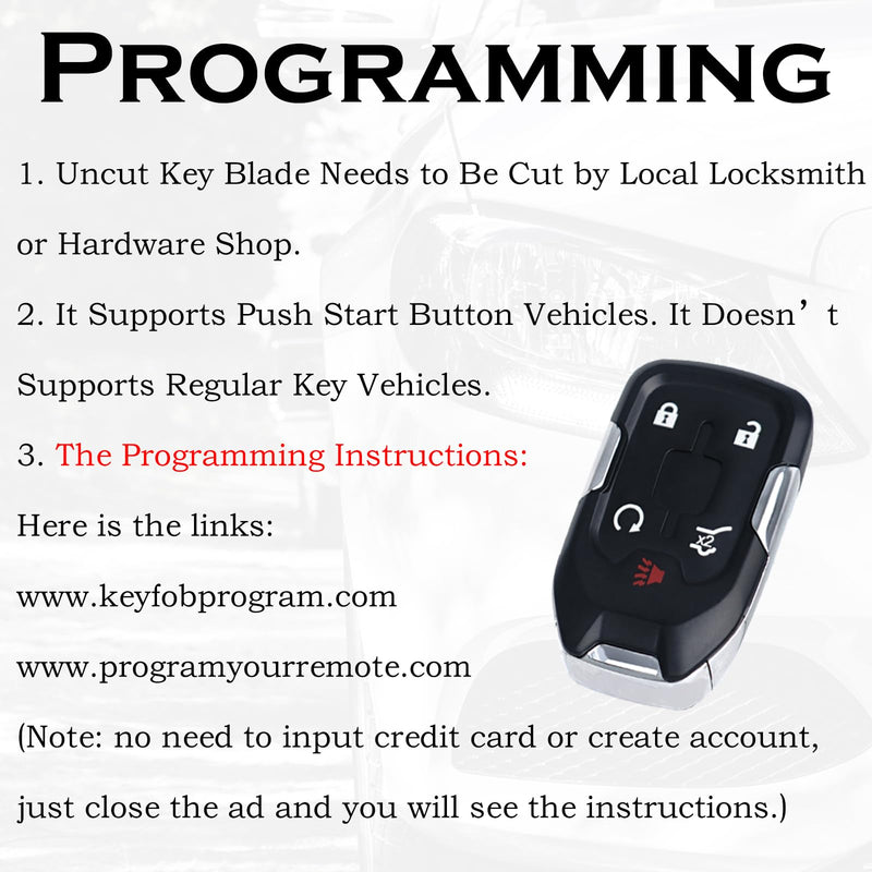 Key Fob Replacement Fits for GMC Acadia 2017 2018 2019 2020 2021 Push Start 5 Button Smart Proximity Keyless Entry Remote Start Control 13508275 HYQ1EA Self-Programmable