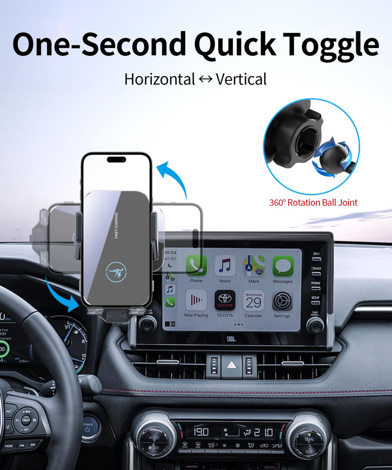 Wireless Charger Car Phone Holder for Toyota RAV4 2019-2025, 7/8" Screen | RAV4/RAV4 Hybrid 2019-2025,Auto Clamp Cell Phone Mount Accessories 15W Qi Fast Charging Stand Compatible with iPhone Android