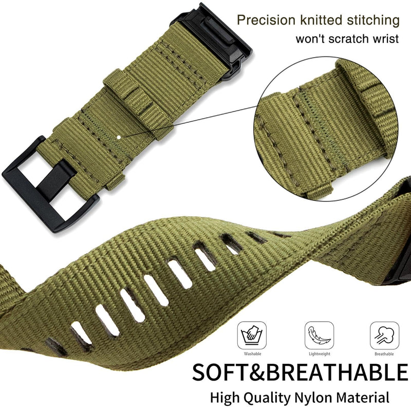 Abanen Rugged Nylon Watch Bands for Garmin Fenix 7X / Fenix 6X / Fenix 5X/Enduro 2, Quick Fit 26mm Adjustable Woven Nylon Sports Wrist Strap with Stainless Steel Clasp for Tactix 7 Pro, epix Pro 51mm Military Green