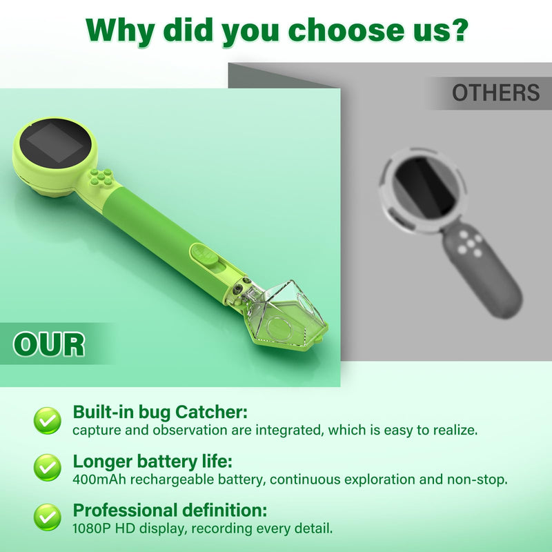 [AUSTRALIA] - Microscope for Kids with Bug Catcher, 1080P HD Digital Handheld Portable Kids Microscope, 2 in 1 STEM Science Educational Learning Kit Christmas Birthday Gifts Toys for 3-15 Boys & Girls (Green) Bug Catcher & Microscope Kits Green 