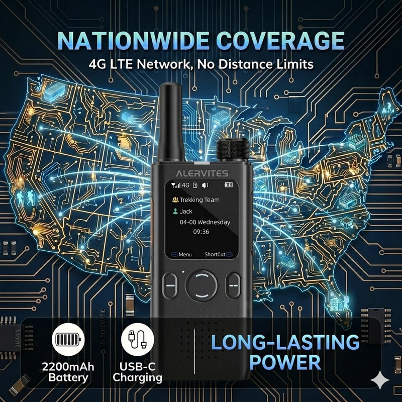 POC-AT1 4G/5G Network Radio, [White/Black] Global Range Walkie Talkie with Screen, Type-C Fast Charging, No Distance Limit PoC Radio for Hotels, Security, Road Trips Gray