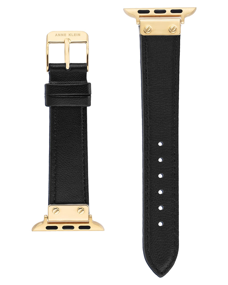 Anne Klein Leather Fashion Band for Apple Watch Secure, Adjustable, Apple Watch Band Replacement, Fits Most Wrists 42/44/45/46/49mm Black/Gold