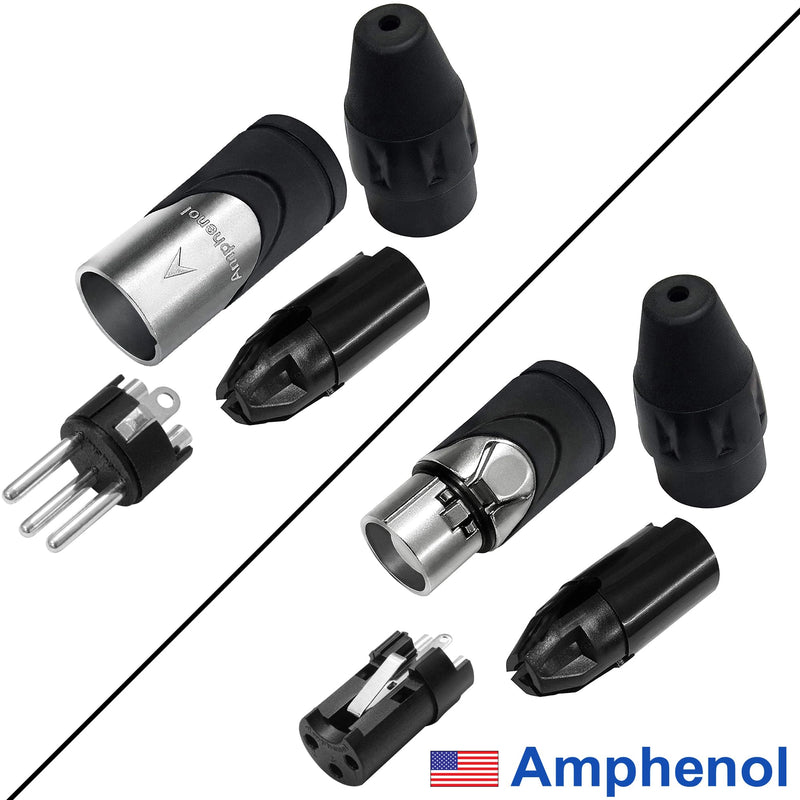 4 Units - 2 Foot - WBC-PRO-Quad Ultra-Silent Ultra-Flexible Balanced Star-Quad Cable with Amphenol Male & Female XLR Plugs & Black Tweed Jacket