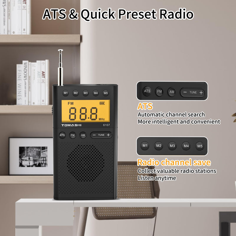 Portable Radio AM FM, Battery Powered Radio with Loud Speaker, Headphone Jack, Small Radio with Long Range Reception, Large LCD Screen Transistor Digital Radio