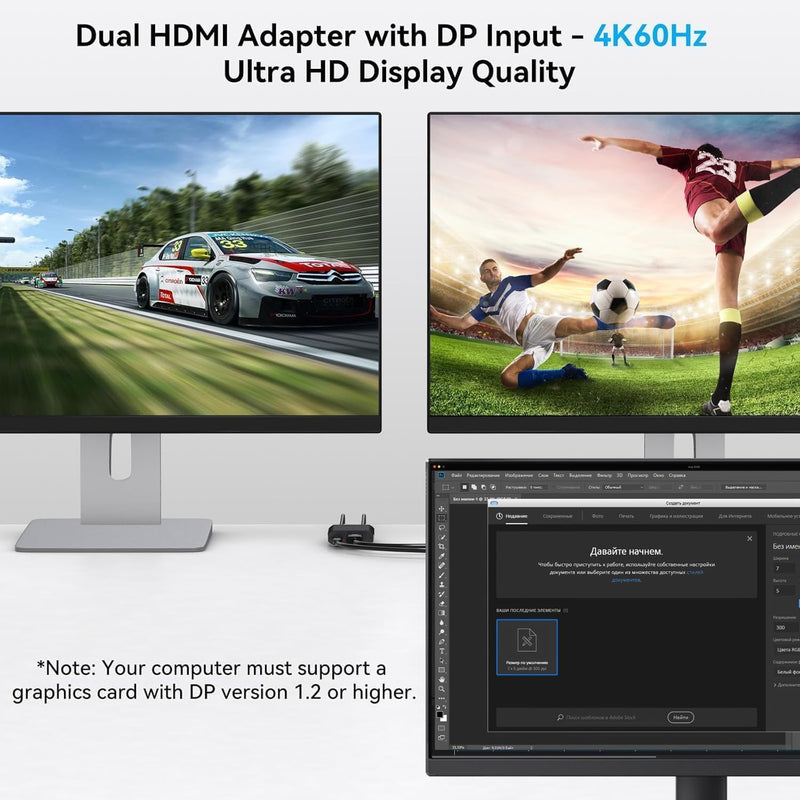 Displayport to Dual HDMI Splitter Extended for Double Screen 4K@60Hz Display Port to 2 HDMI Adapter for Computer Graphics Cards Support MST & SST Mode Jet Black DP TO 2 HDMI