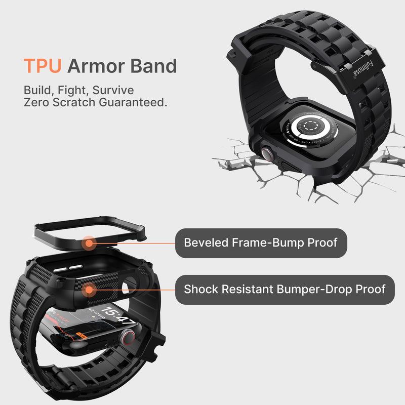Fullmosa Compatible Apple Watch Stainless Steel Band with Case 38mm 40mm 41mm Silver & Compatible Apple Watch Silicone Rubber Band 40mm with Screen Protector,Black