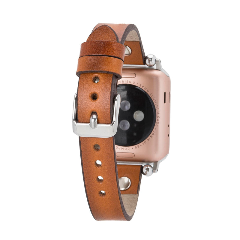 Handmade Leather Watch Band for Apple Watch Series 9 8 7 6 5 4 3 2 1 SE Ultra 2 1 Compatible with 38 40 41 42 44 45 49mm Apple Watch Bands for Women & Men 7-9 Inches Size, Burnished Brown 38 40 41mm Lemon Grass w/Silver Connector&Clasp 41mm/40mm/38mm