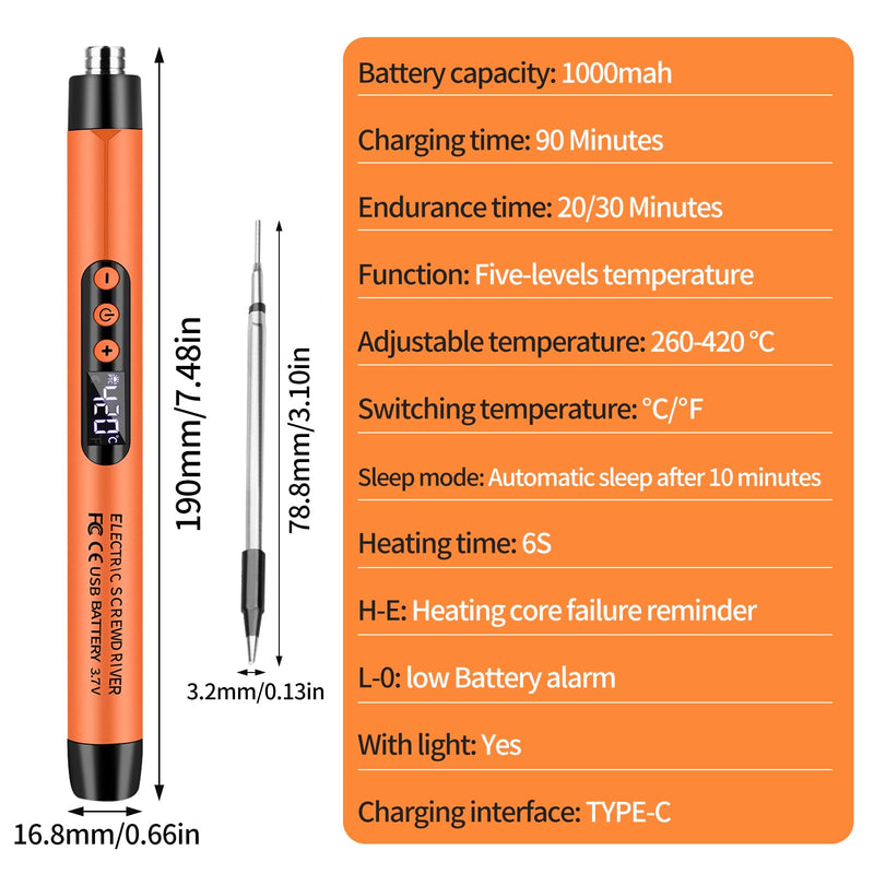 diymore Akku Lötkolben Set, USB Kabelloses Lötkolben Set, 5 Gänge Temperatur Einstellbare 260 ℃-420 ℃, 3 Lötspitzen, Lötdraht, Lötkolben, Lötpaste, Lötkolben Akku Set für Reparatur des Schweißens