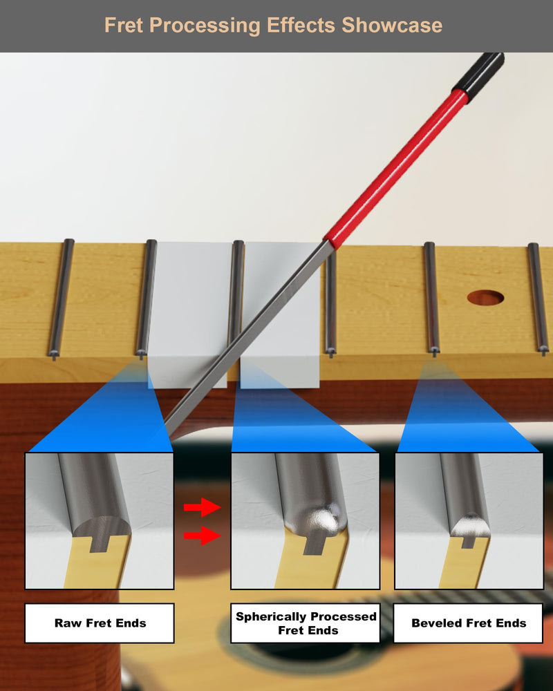 Fret End File, Fix Sharp Fret End Dressing File, Double-Side Guitar Fret Files for Rounding, Shaping, and Deburring, Works on All Frets, with Clean Brush