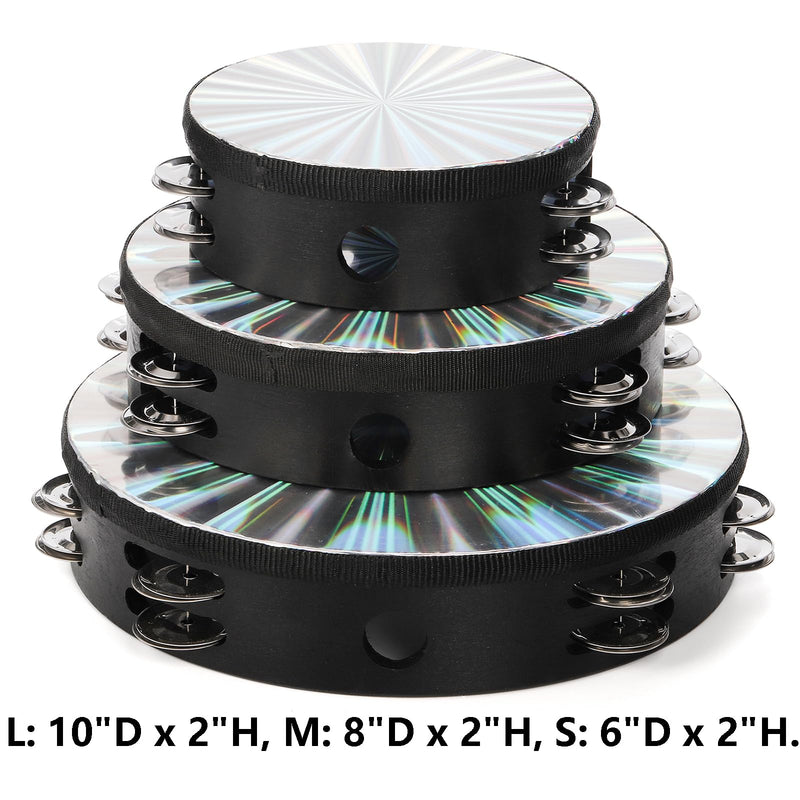 [AUSTRALIA] - YOUEON 3 Pack Radiant Tambourine with Double Row Jingles, 6/8/10 Inch Hand Held Drum, Reflective Tambourines for Adults, Musical Instrumen for Church, Dance, Party, KTV 