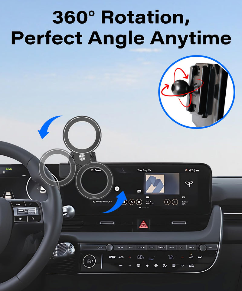 Car Phone Holder for 2022 2023 2024 2025 Hyundai loniq 5 Accessories | Apply to 12.3 Inch Touch Screen Fixed Clip-on MagSafe Strong Magnetic Cell Phone Mount Hands-Free 360° Rotatable for 2022-2025 Hyundai loniq 5 (12.3 Inch Screen)