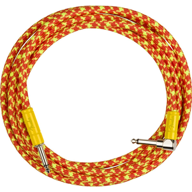 Fender MonoNeon Instrument Cable, Guitar Cable, Stocking Stuffers, Guitar Accessories, Straight/Angle, Orange/Yellow Tweed, 10ft