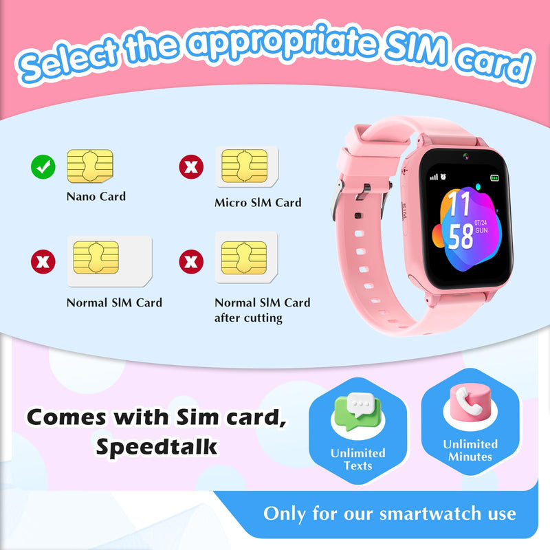 Kids Smart Watch 4G with GPS Tracker for Boys Girls, Smartwatch for Kids Vioce Video Call SOS for Children 4-12 Bithday Gift Pink